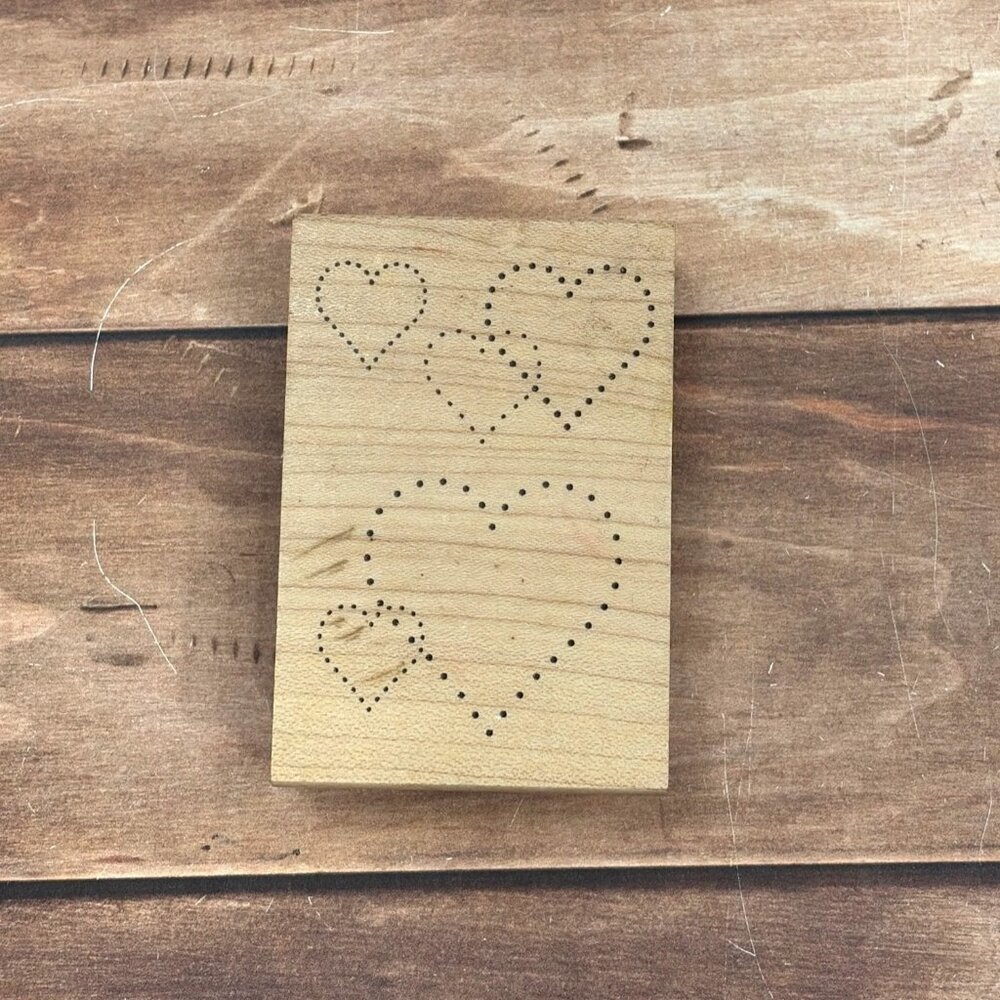 2005 GREAT IMPRESSIONS G260 DOTTED HEARTS WOOD MOUNTED RUBBER STAMP VALENTINE
